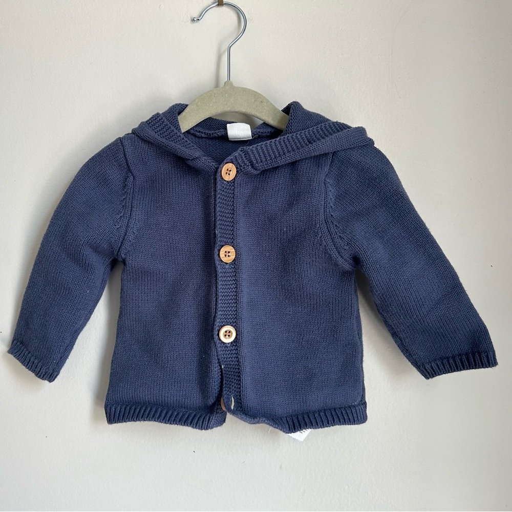Petit Lem Baby blue hooded cardigan sweater
